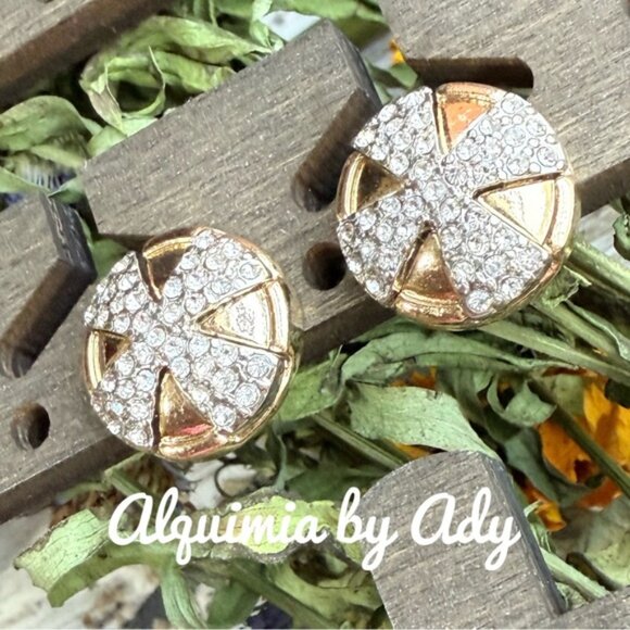 Alquimia Jewelry - Gold dome cross pave statement stud earrings